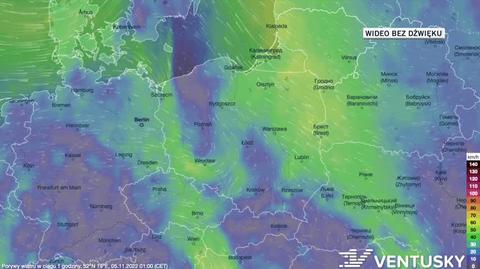 Prognozowane porywy wiatru w dniach 5-9.11