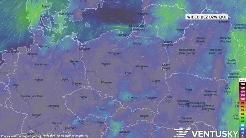 Prognozowane porywy wiatru w dniach 30.09-4.10