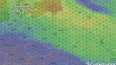 Porywy wiatru w ciągu najbliższych pięciu dniu (Ventusky.com) | wideo bez dźwięku