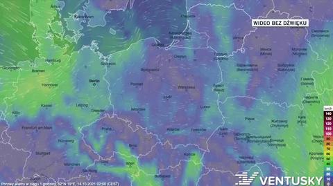 Prognozowane porywy wiatru w dniach 14-18.10