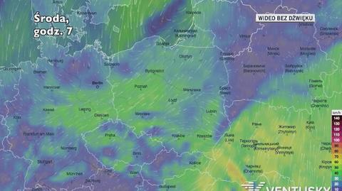 Prognozowane porywy wiatru w kolejnych pięciu dniach (Ventusky.com)