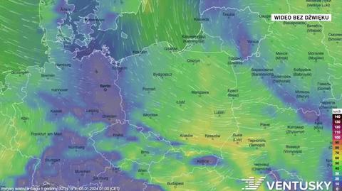 Prognozowane porywy wiatru w okresie 05-09.01