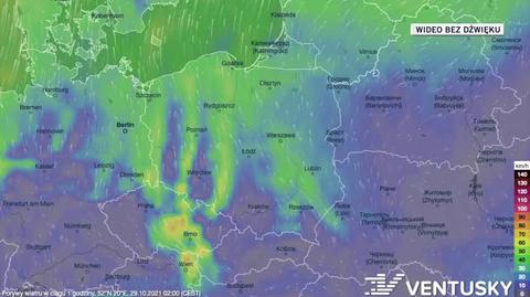 Prognozowane porywy wiatru w dniach 29.10-2.11