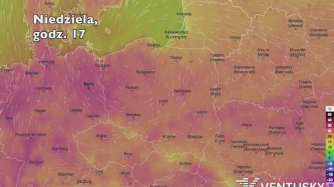 Temperatura w ciągu w kolejnych pięciu dni (Ventusky.com) (wideo bez dźwięku)