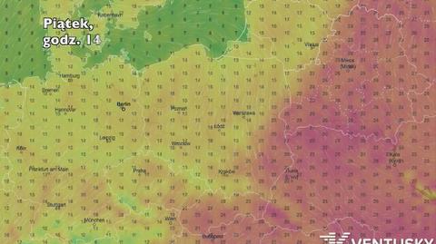 Temperatura w ciągu najbliższych pięciu dni (Ventusky.com)