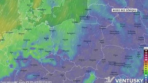 Prognozowane porywy wiatru w dniach 22-26.03