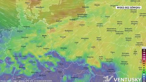 Prognozowane porywy wiatru na kolejne dni