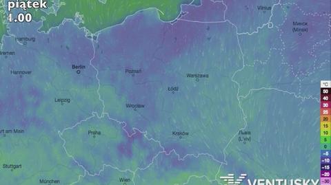 Wysokość temperatury w Polsce (źródło: Ventusky)
