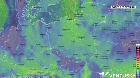 Prognozowane porywy wiatru w kolejnych dniach