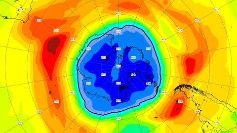 Animacja powstawanie dziury ozonowej nad Antarktydą, okres do 30 sierpnia 2021