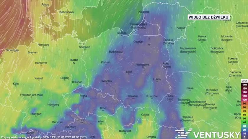 Prognozowane porywy wiatru w kolejnych dniach