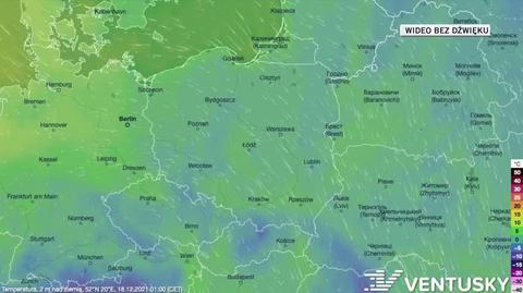 Prognozowana temperatura w dniach 18-22.12