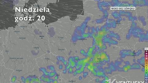 Prognozowane opady w najbliższych dniach (Ventusky.com)