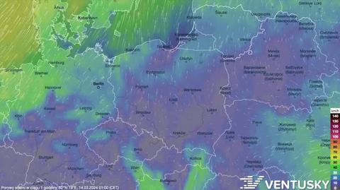 Prognozowane porywy wiatru na kolejne dni