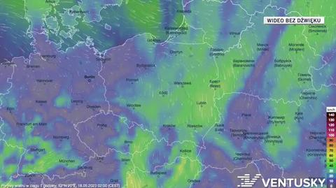 Prognozowane porywy wiatru w dniach 18-22.05