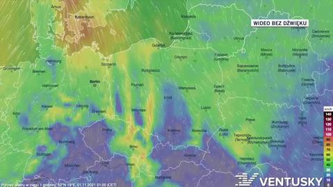 Prognozowane porywy wiatru w dnach 1-5.11