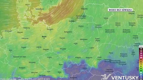 Prognozowane porywy wiatru w dniach 14-18.01