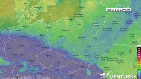 Prognozowane porywy wiatru w ciągu kolejnych dni