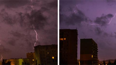Zamiast spać, fotografował błyski na śliwkowym niebie