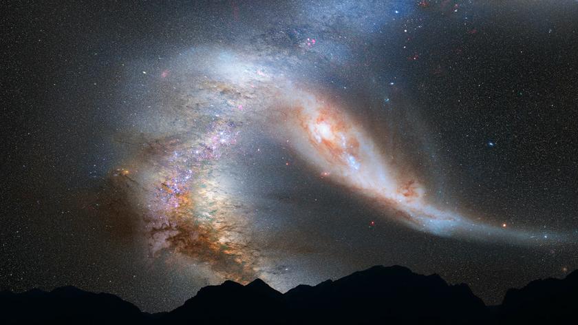 Symulacja zderzenia galaktyki Andromedy z Drogą Mleczną (NASA)