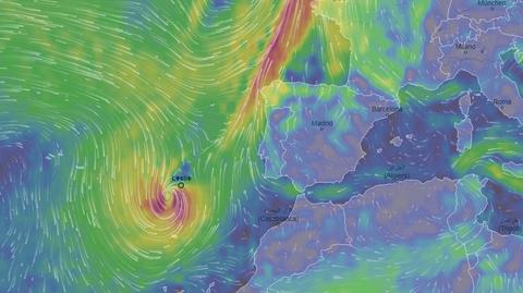 Prognozowana prędkość porywów wiatru huraganu Leslie (ventusky.com | wideo bez dźwięku)