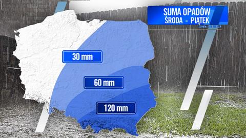 Obfite opady deszczu od środy (14.05) do piątku (16.05)