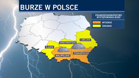 Prawdopodobieństwo wystąpienia burz w Polsce 