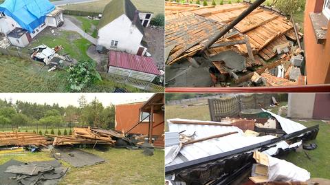 Widok z drona na zniszczony dom w Słaborowicach