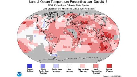 Temperatury w 2013 roku - jednym z najcieplejszych w historii pomiarów