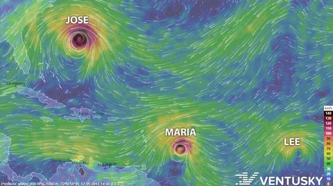 Trasa burzy tropikalnej Maria (u góry również Jose)
