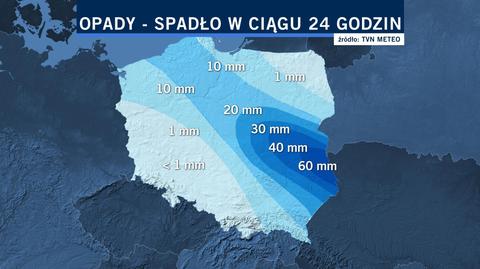 Nawet 60 l deszczu spadło w ciągu doby w Polsce (TVN24)