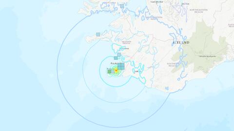 Przybliżona lokalizacja trzęsienia ziemi na Islandii