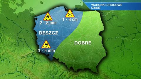 Na drogi poprószy śnieg i przelotnie popada