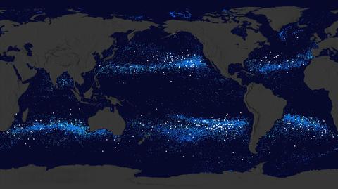 Wizualizacja trasy, jaką pokonują śmieci w oceanach