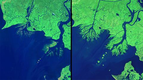 Zmiana delty Mississippi od 1984 do 2014 roku