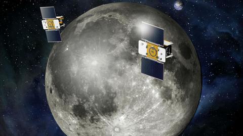 Animacja spadania sond Ebb i Flow na powierzchnię Księżyca (NASA)