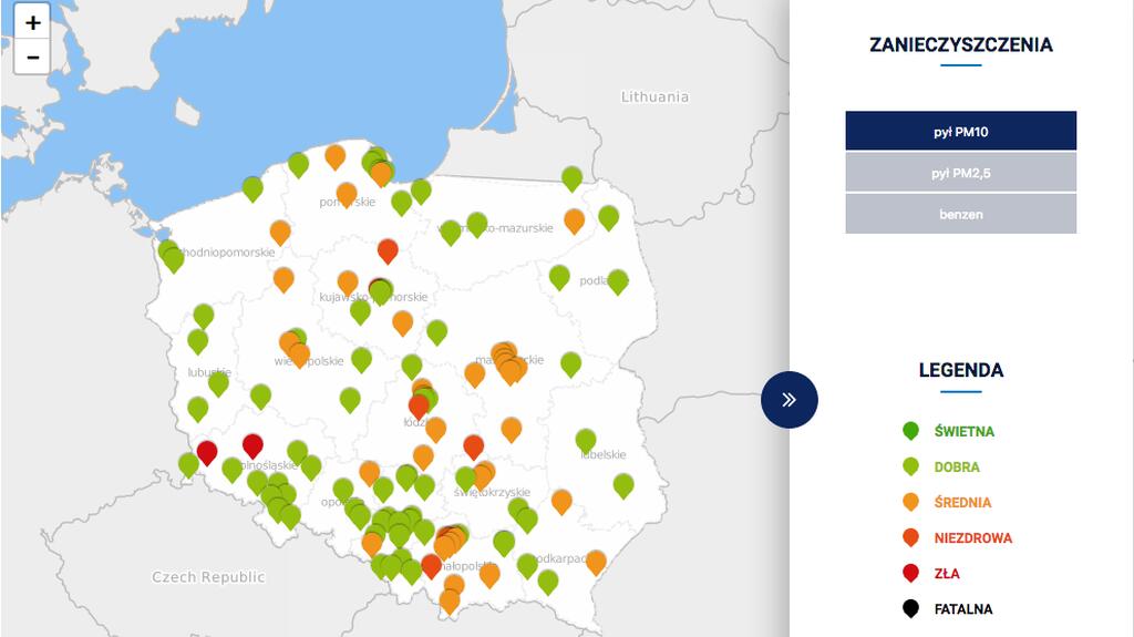 Stężenie pyłu PM10 (GIOŚ)
