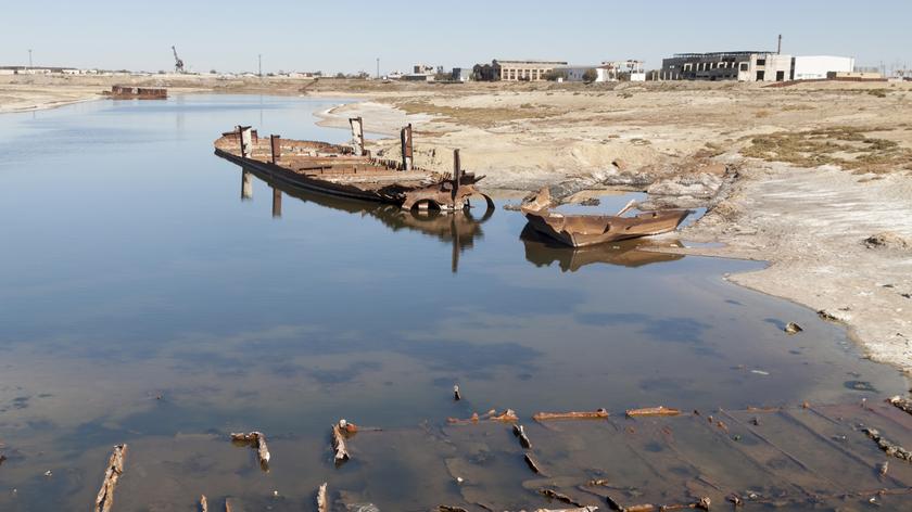 Slide-show przedstawia postępujące osuszenie Jeziora Aralskiego