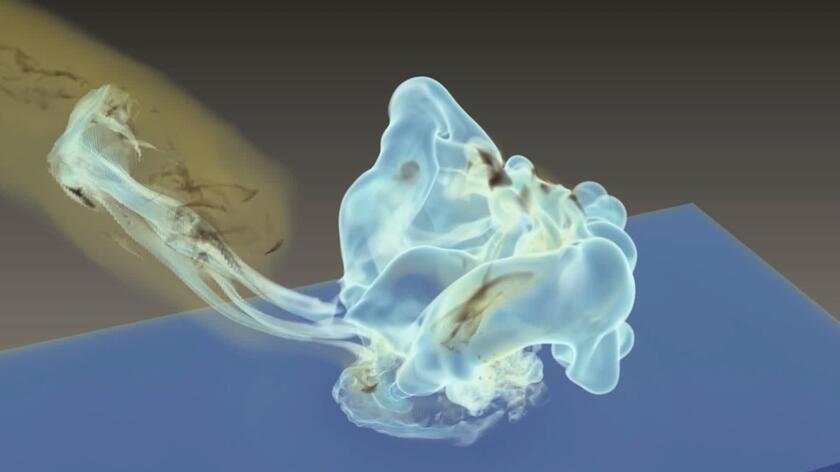 Wizualizacja przedstawiająca upadek asteroidy do oceanu