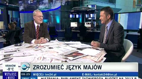 Dr Stanisław Iwaniszewski o błędnym odczytaniu kalendarza Majów (TVN24)