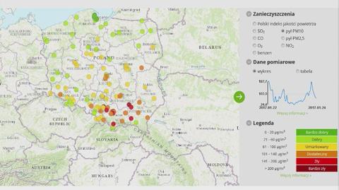 Jakość powietrza w Polsce w godz. 5-6 (GIOŚ)