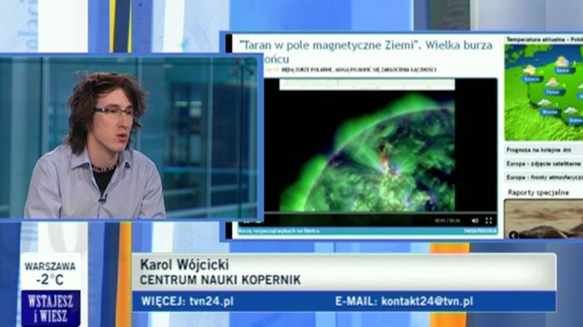 Karol Wójcicki (CNK) o burzy magnetycznej na Słońcu, cz. 2 (TVN24)