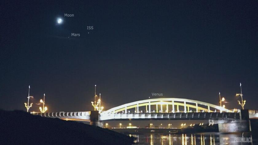 Księżyc, Mars, Wenus i ISS nad Poznaniem 5 grudnia 2016 roku