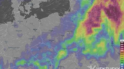 Którędy będą szły burze w najbliższych godzinach (Ventusky.com)