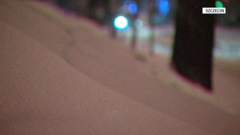 Niedzielny śnieg poważnie utrudnił ruch na ulicach Szczecina (TVN24)