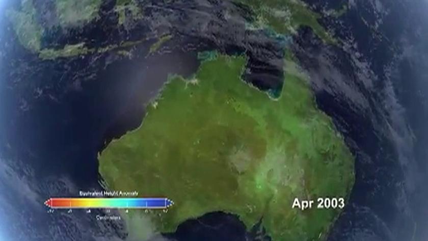 Obraz z satelity przedstawiający zmiany poziomu wody gruntowej