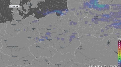 Opady deszczu prognozowane na najbliższe dni (Ventusky.com)