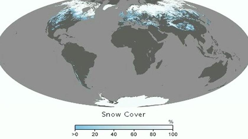 Pokrywa śnieżna na świecie do grudnia 2011 roku (NASA)