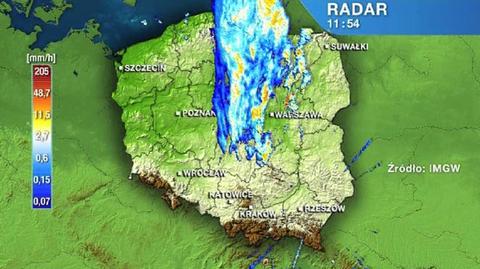 Popołudniowa wędrówka frontu na obrazach radarowych