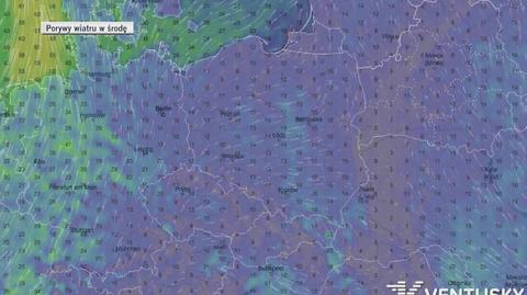 Porywy wiatru prognozowane na środę